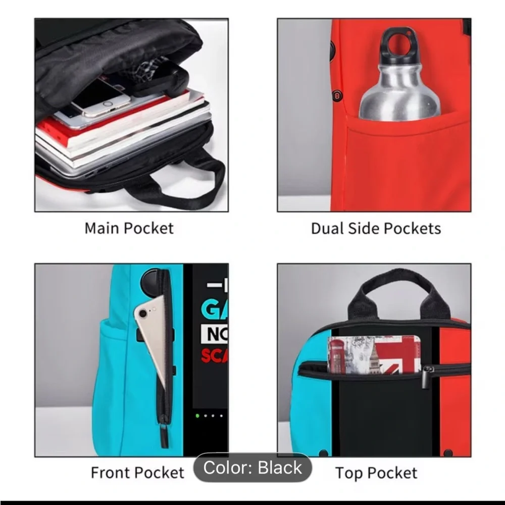 Gamer Backpack with Red and Blue Design